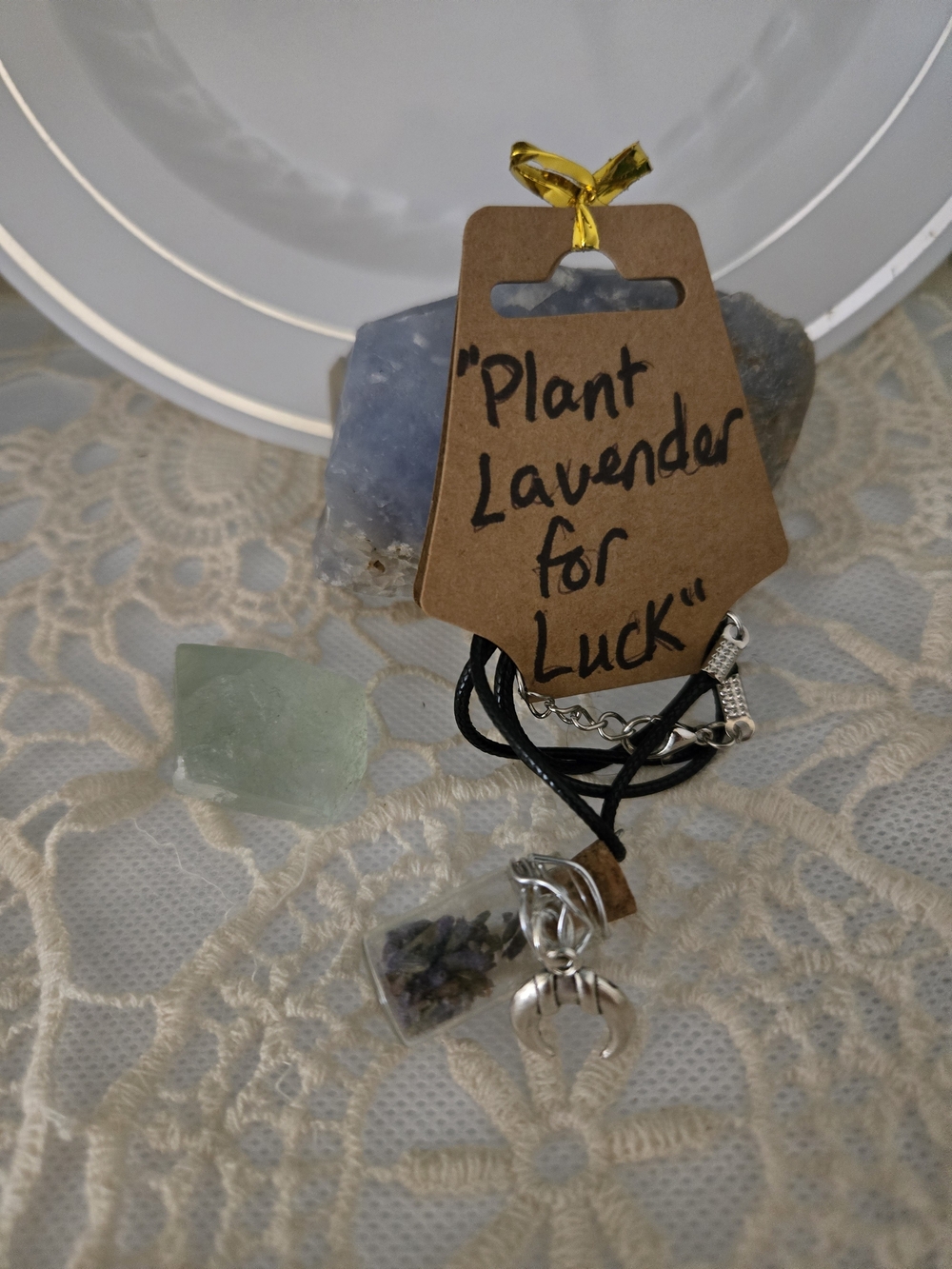 4/$15 Lavender Charm Necklace Glass Pendant Practical Magic Moon